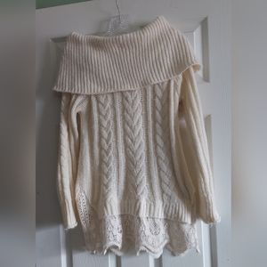 Knox Rose cowl neck cable knit sweater with lace trim